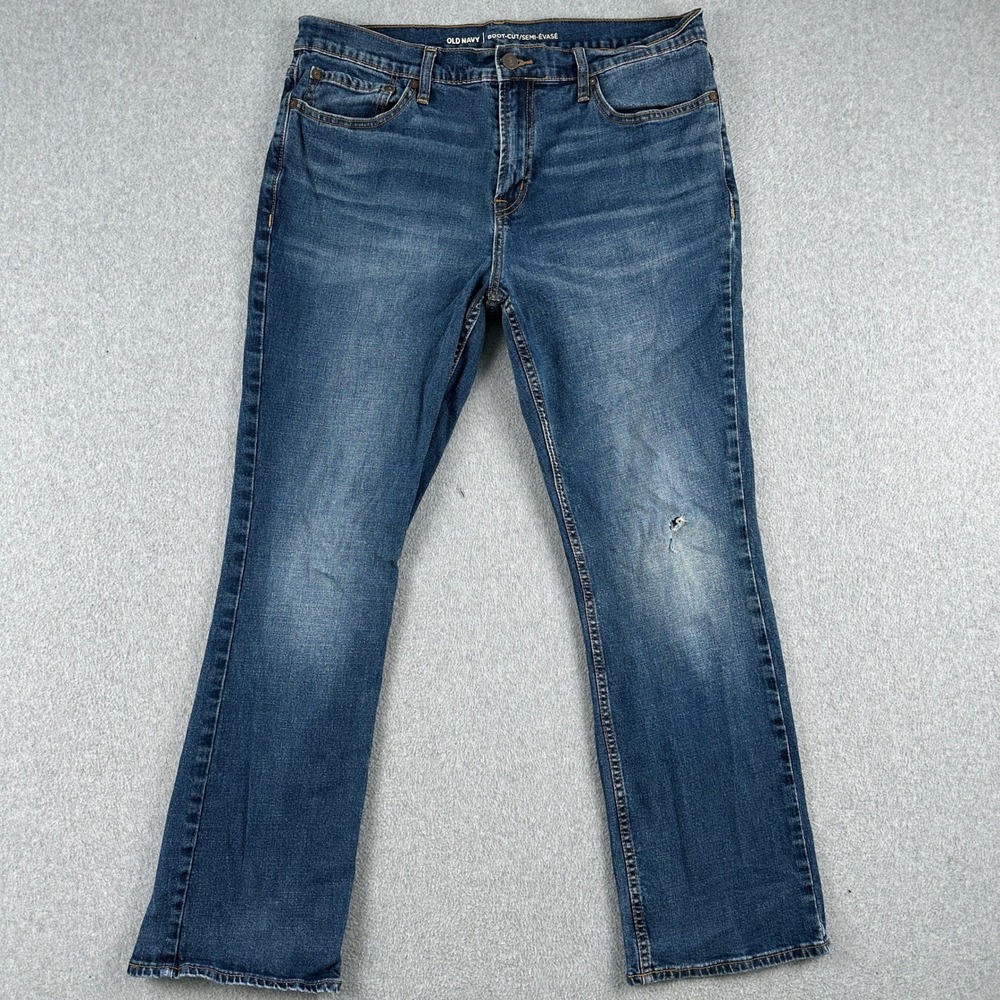 Old Navy Jeans Mens 34x30 Blue Boot-Cut Semi-Evasé Distressed Denim Stretch